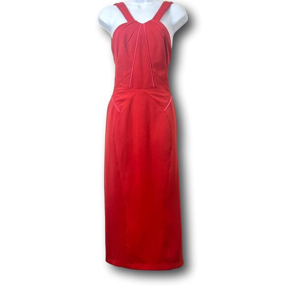 Zac Posen Womens Midi Cocktail & Party Dress XS V-Neck Red Halter Dress - Picture 3 of 16